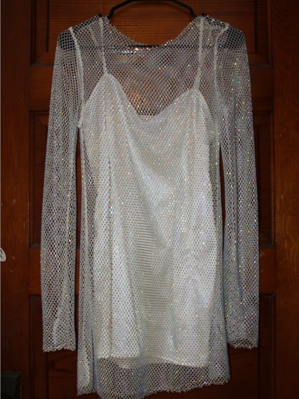 Show Me Your MuMu White Iridescent Mesh Mini Dress